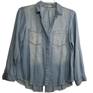 Harper Women's Medium 100% Lyocell Button Front Shirt with Unfinished Fringe Hem